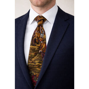 RM Style Vintage Golf Scene Necktie Made in USA – Red & Brown Print